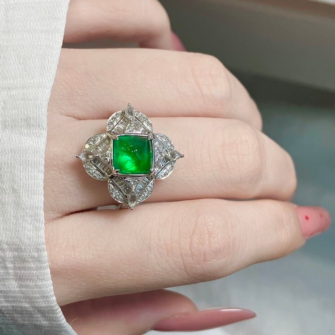 14k Gold 2.53 Ctw Vivid Green Natural Emerald & Diamond Ring - 5