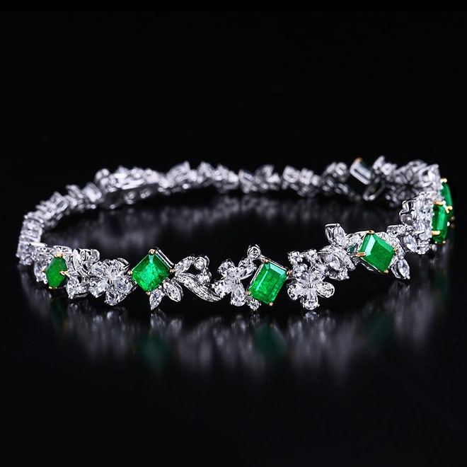 14k Gold 3.19 Ctw Vivid Green Natural Emerald & Diamond Bracelet - 3