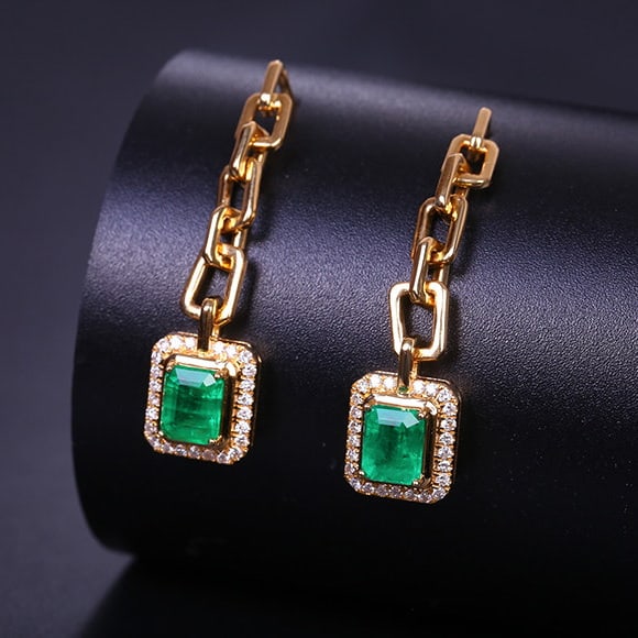 14k Gold 1.27 Ctw Vivid Green Natural Emerald & Diamond Earrings - 5
