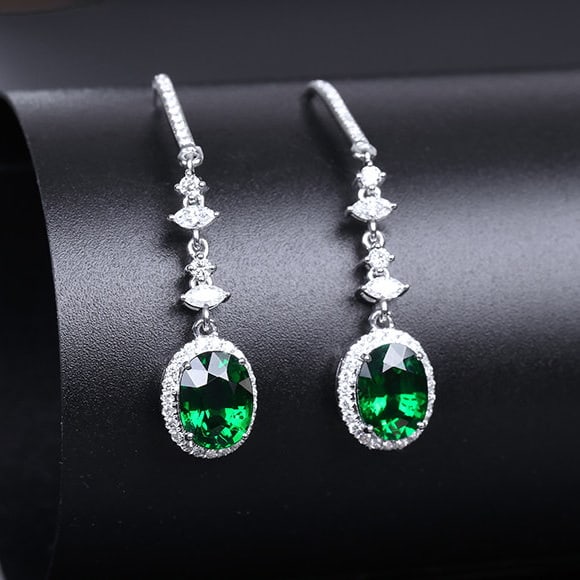 14k Gold 3.17 Ctw Vivid Green Natural Tsavorite & Diamond Earrings - 2
