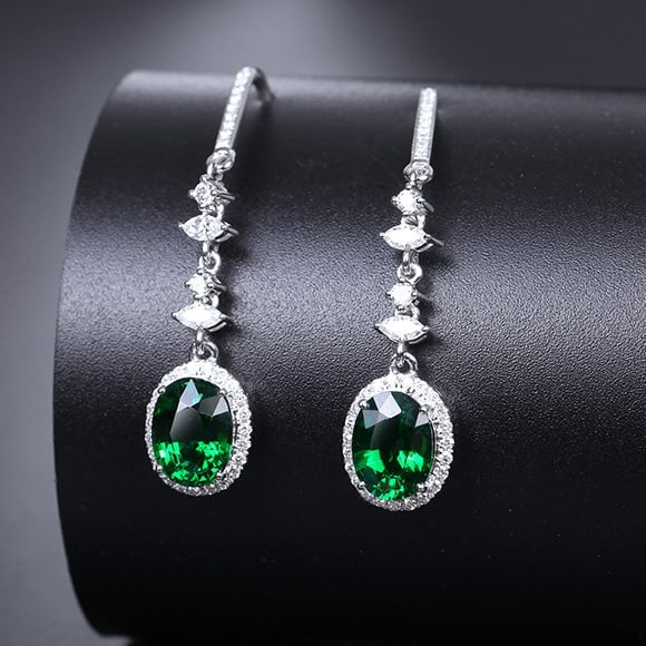 14k Gold 3.17 Ctw Vivid Green Natural Tsavorite & Diamond Earrings - 3