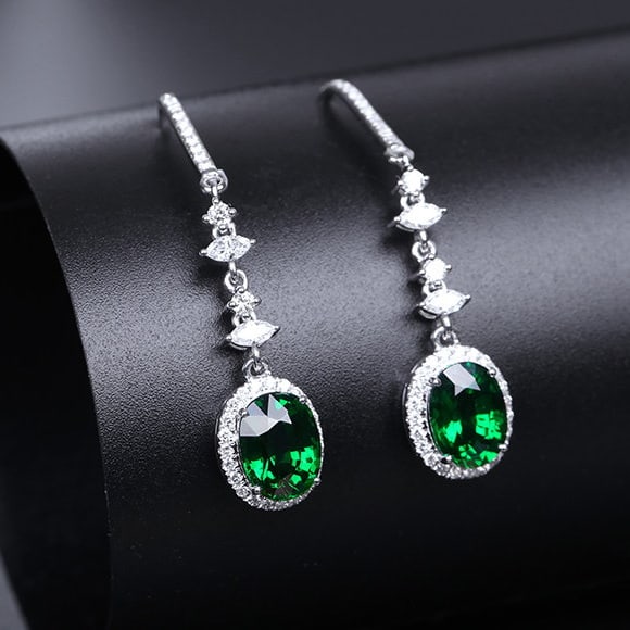 14k Gold 3.17 Ctw Vivid Green Natural Tsavorite & Diamond Earrings - 4