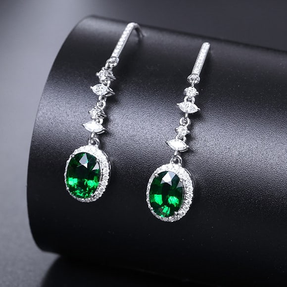 14k Gold 3.17 Ctw Vivid Green Natural Tsavorite & Diamond Earrings - 5
