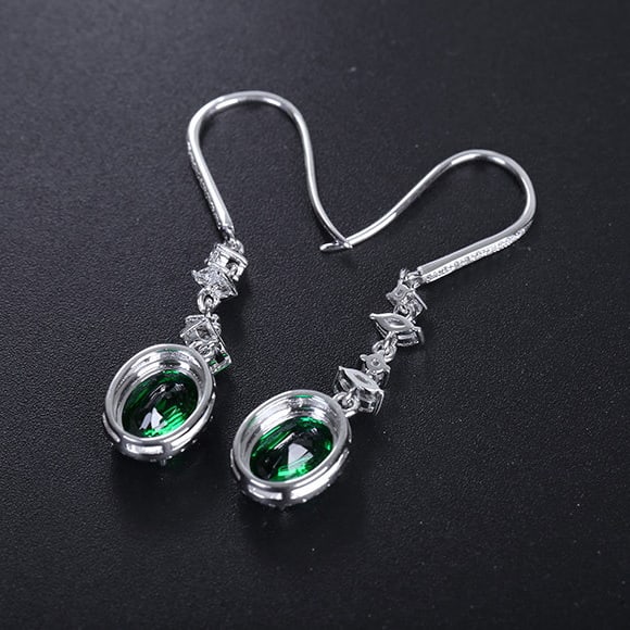 14k Gold 3.17 Ctw Vivid Green Natural Tsavorite & Diamond Earrings - 6