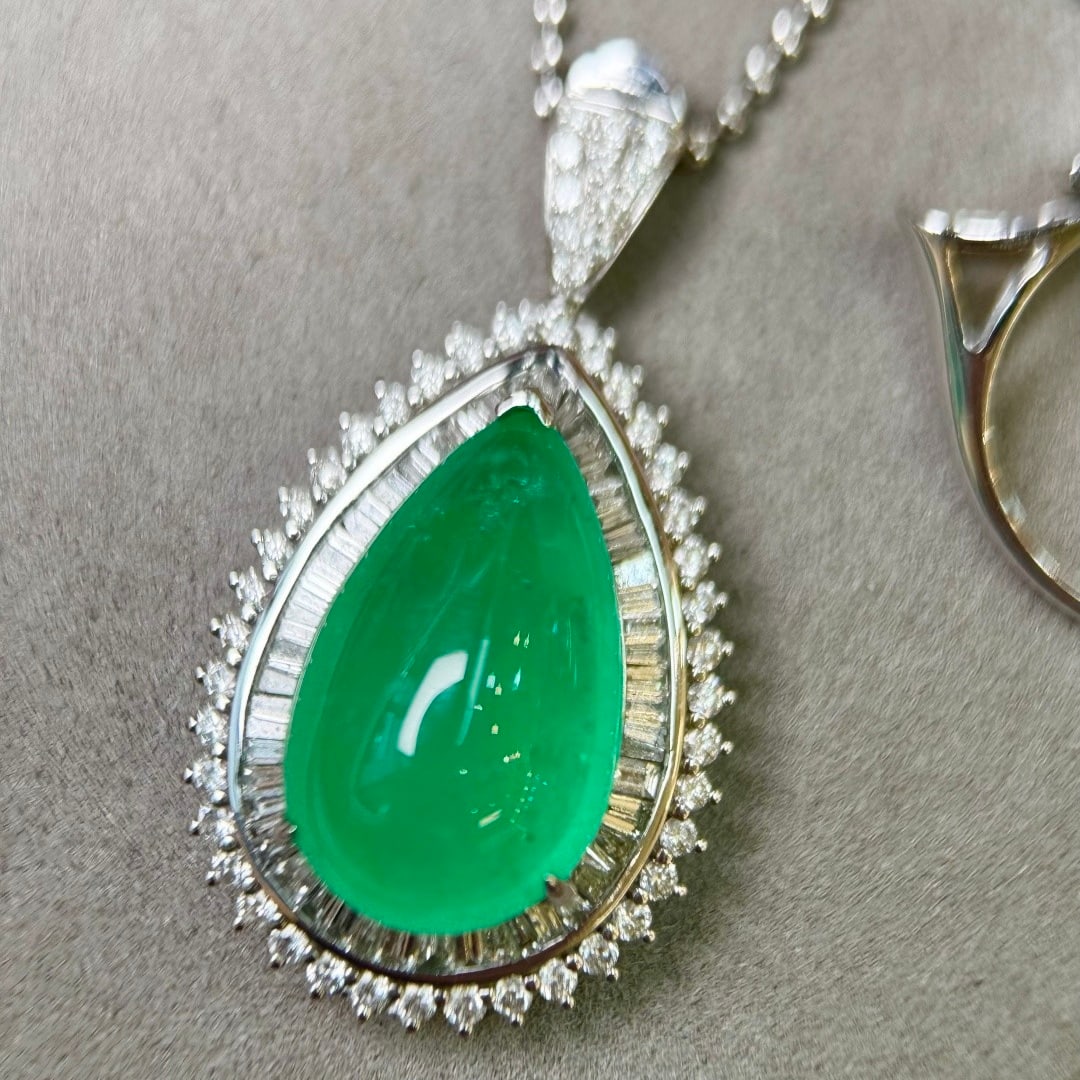 14k Gold 17.05 Ctw Natural Emerald & Diamond Ring/pendant( Without Chain ) - 4