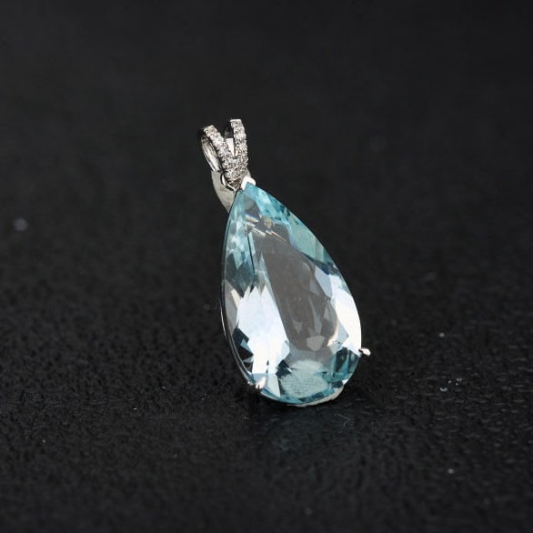 14k Gold 5.56 Ct Natural Aquamarine & Diamond Pendant( Without Chain ) - 6
