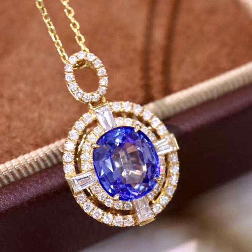 14k Gold 3.18 Ctw Natural Sapphire & Diamond Pendant( Without Chain ) - 2