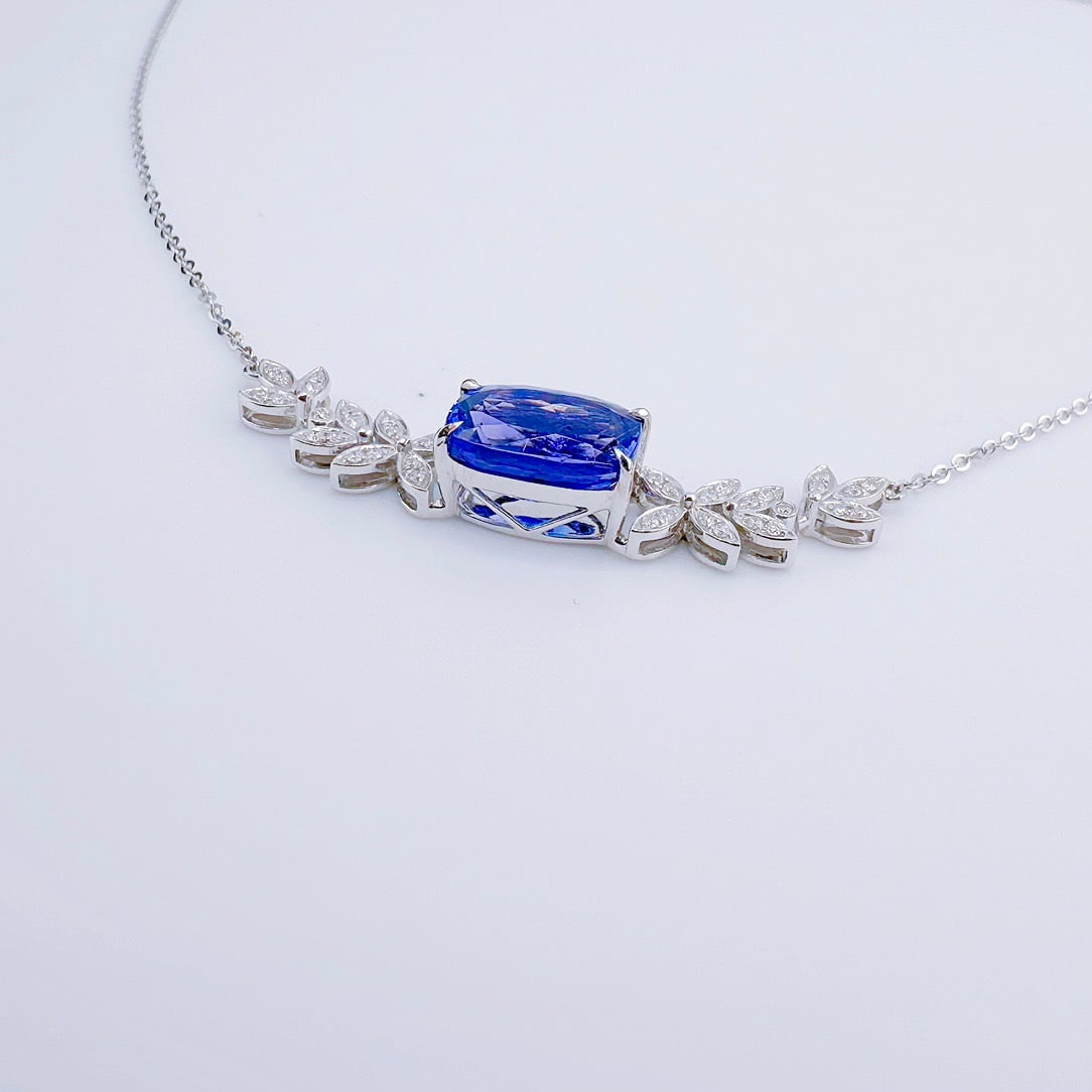 14k Gold 3.58 Ctw Natural Tanzanite & Diamond Necklace - 3