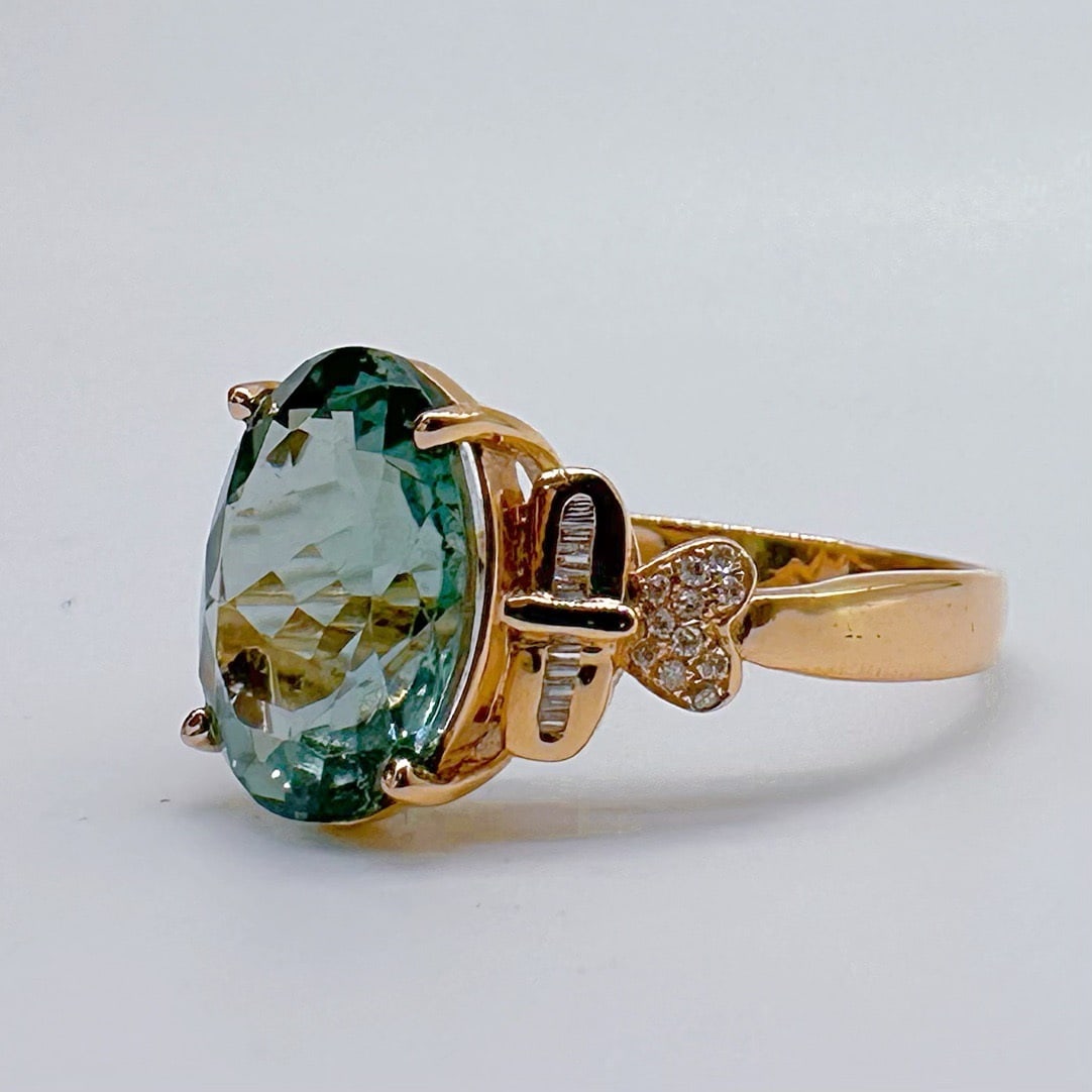 14k Gold 6.75 Ct Natural Tourmaline & Diamond Ring - 2