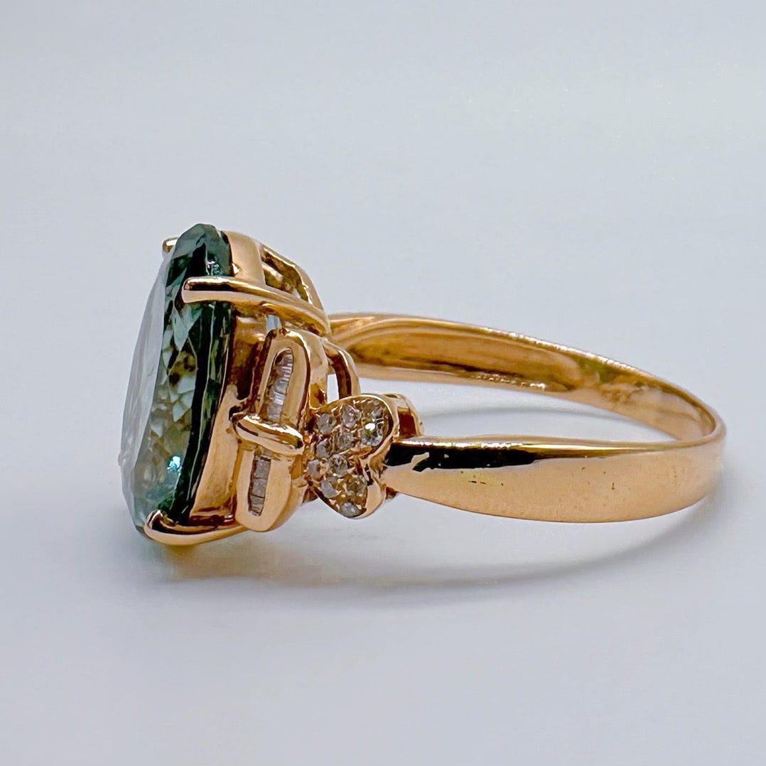 14k Gold 6.75 Ct Natural Tourmaline & Diamond Ring - 3