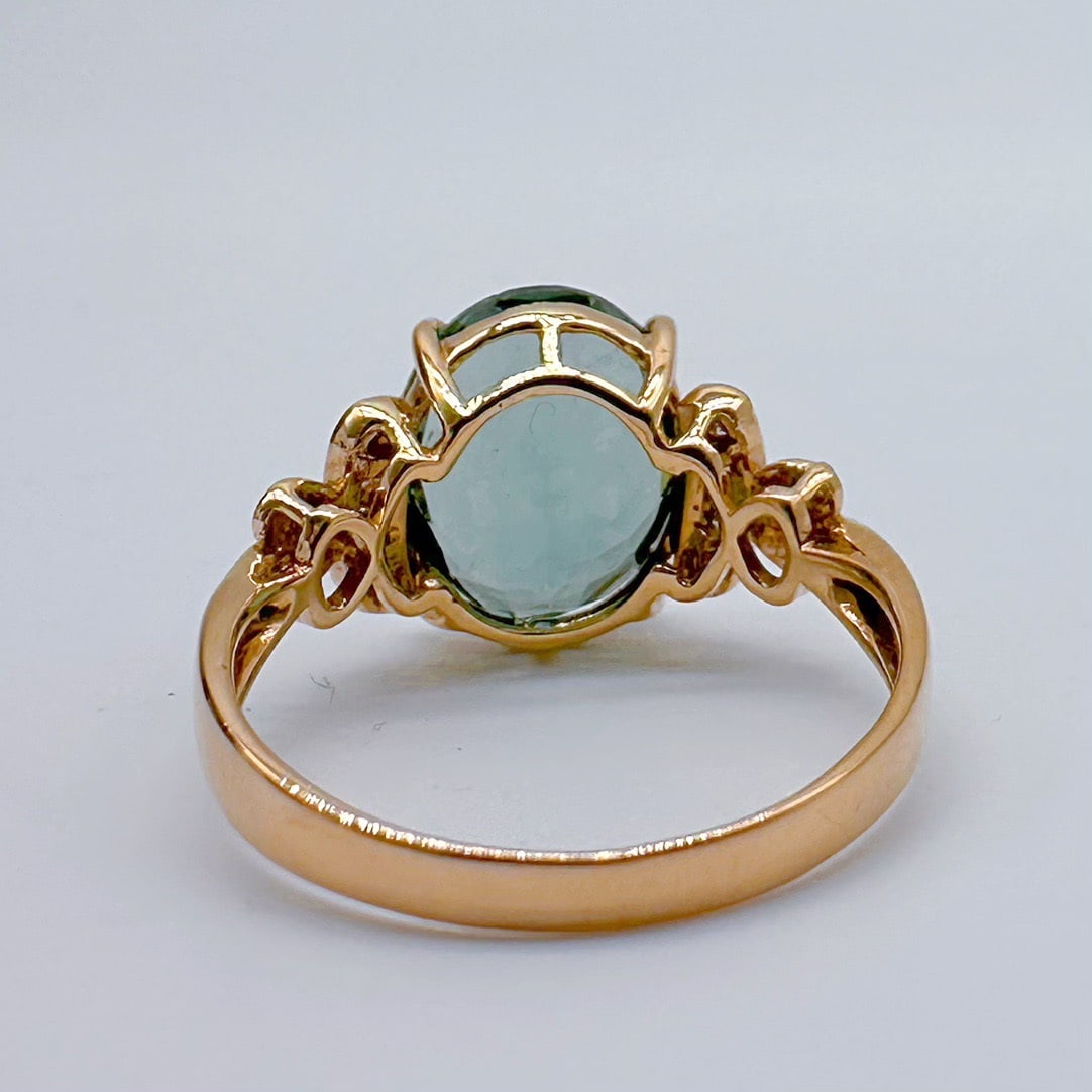 14k Gold 6.75 Ct Natural Tourmaline & Diamond Ring - 4