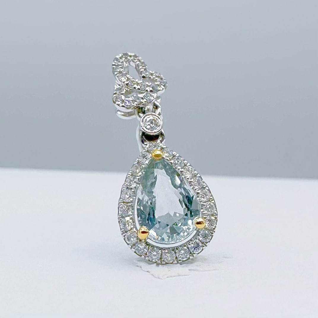 14k Gold 0.85 Ct Natural Sapphire & Diamond Pendant( Without Chain ) - 2