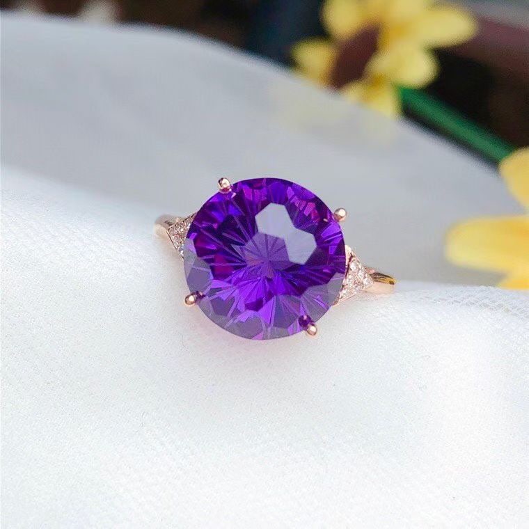 14k Gold 5.05 Ct Natural Amethyst & Diamond Ring - 3