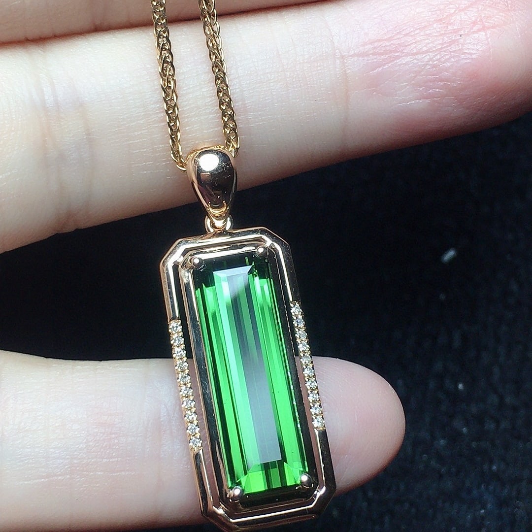 14k Gold 5.02 Ct Natural Tourmaline & Diamond Pendant( Without Chain ) - 2