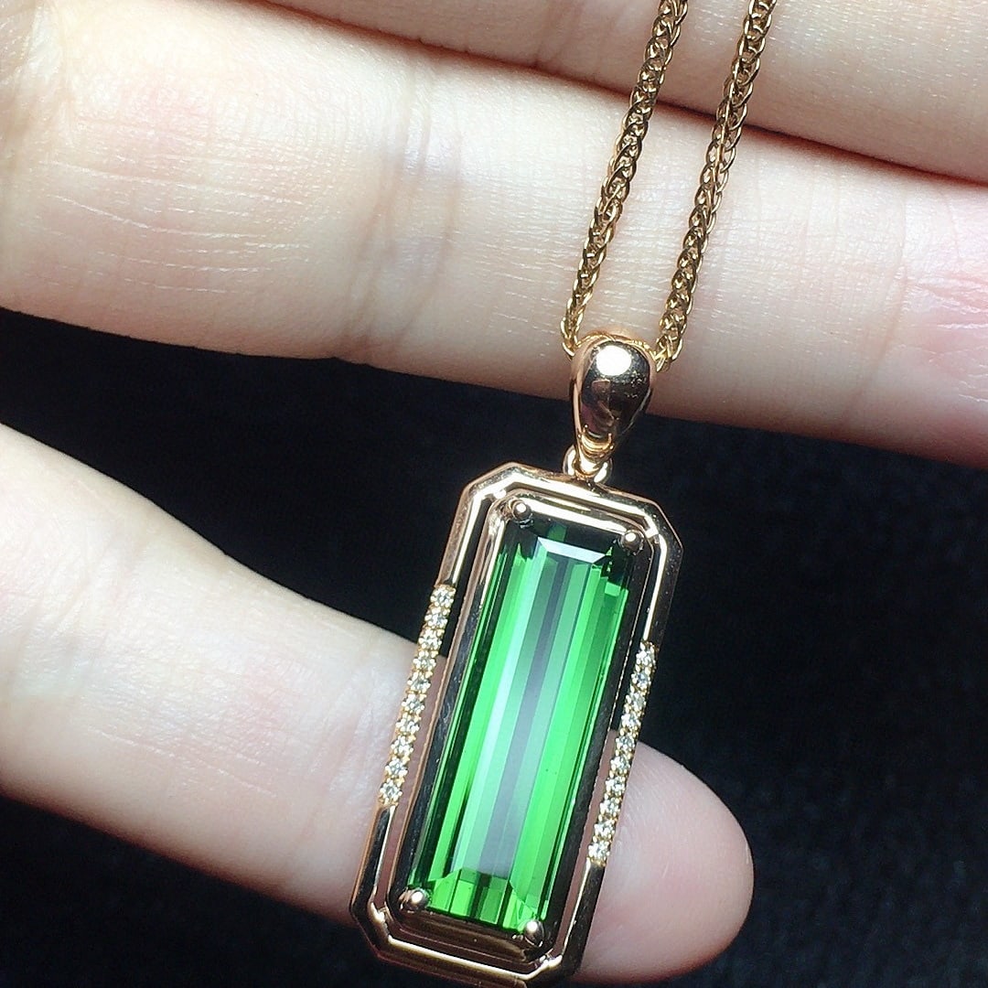 14k Gold 5.02 Ct Natural Tourmaline & Diamond Pendant( Without Chain ) - 3