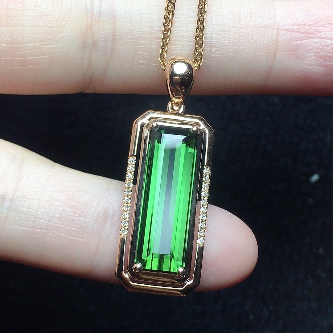 14k Gold 5.02 Ct Natural Tourmaline & Diamond Pendant( Without Chain ) - 4