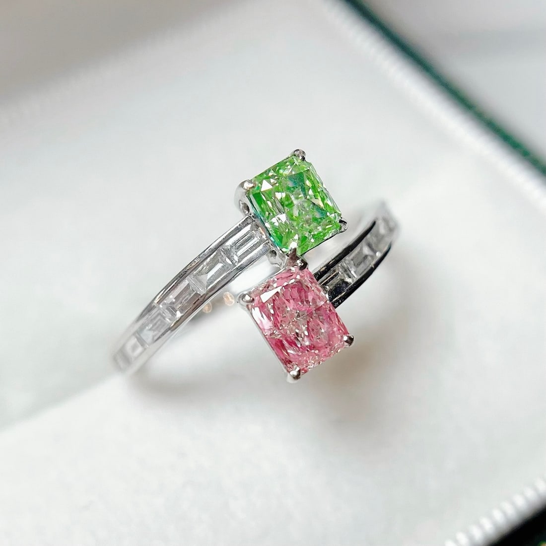 Gia Certified 14k Gold 1.10 Ctw Natural Green Diamond & Pink Diamond & Toi Et Moi Ring - 2