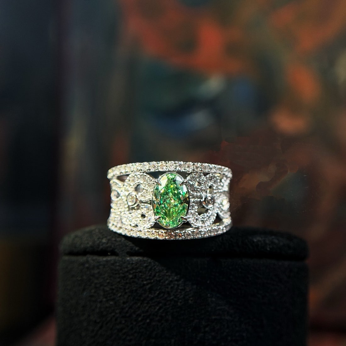 14k Gold 1.42 Ctw Natural Green Diamond & Diamond Ring - 3