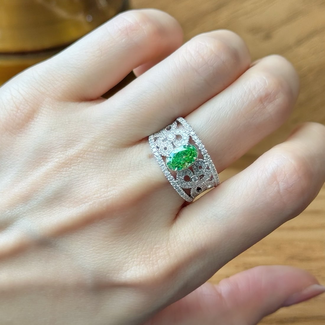 14k Gold 1.42 Ctw Natural Green Diamond & Diamond Ring - 5