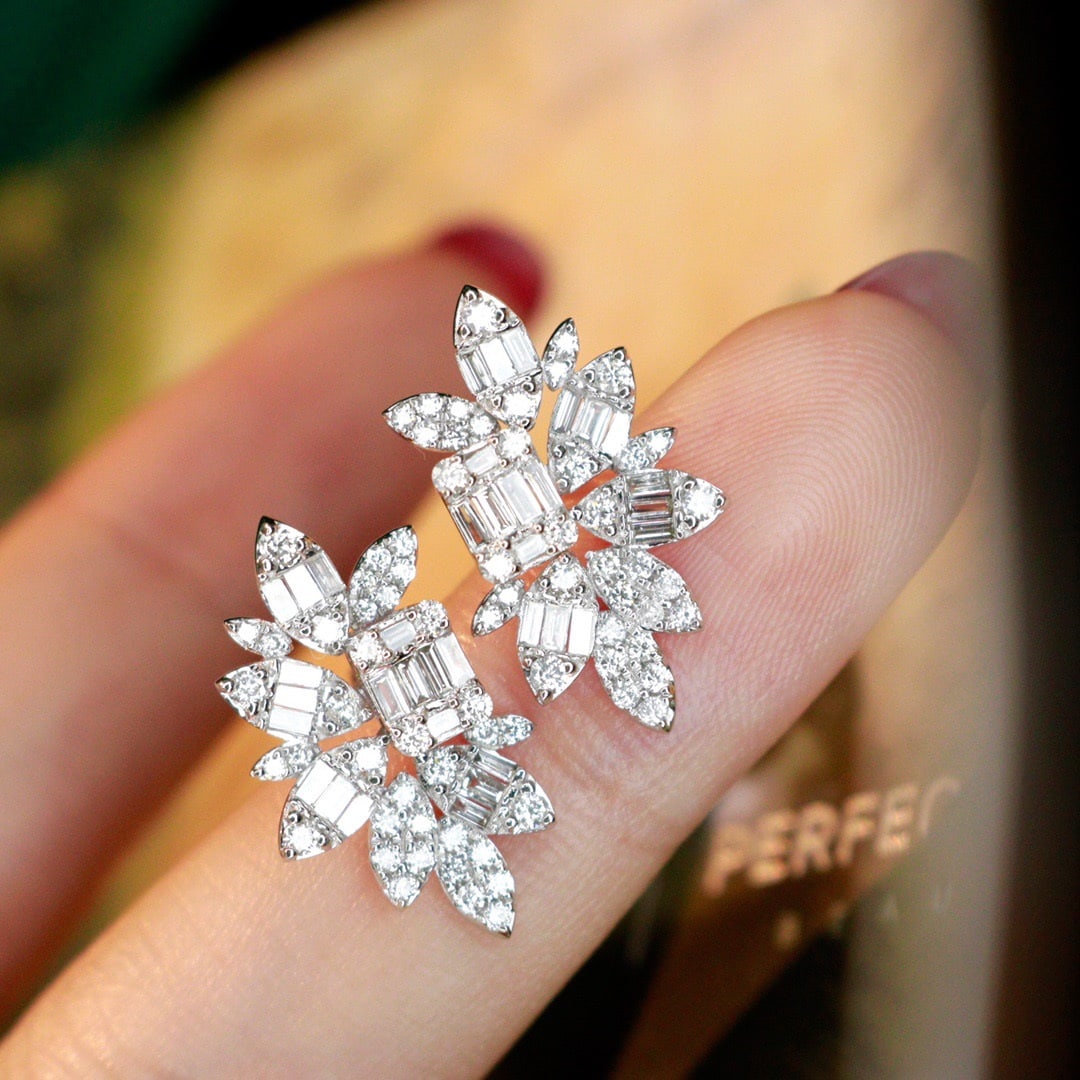 14k Gold 1.2 Ct Natural H Diamond Earrings - 4