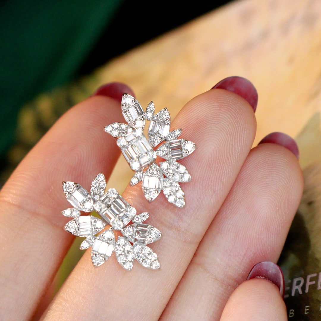 14k Gold 1.2 Ct Natural H Diamond Earrings - 5