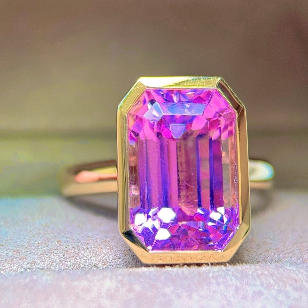 14k Gold 8.50 Ct Natural Kunzite Ring - 7