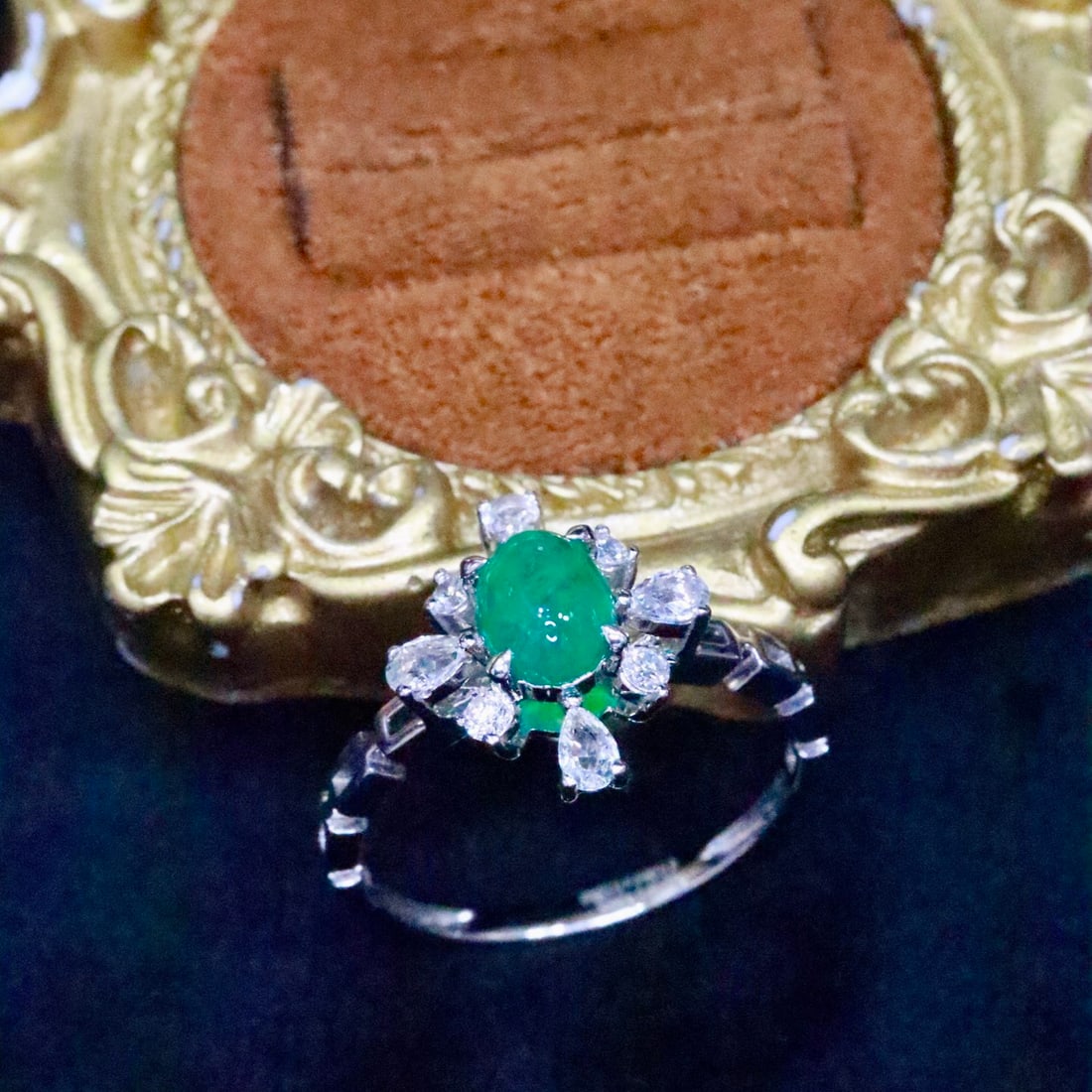 14k Gold 0.66 Ctw Natural Emerald & Diamond Ring - 4