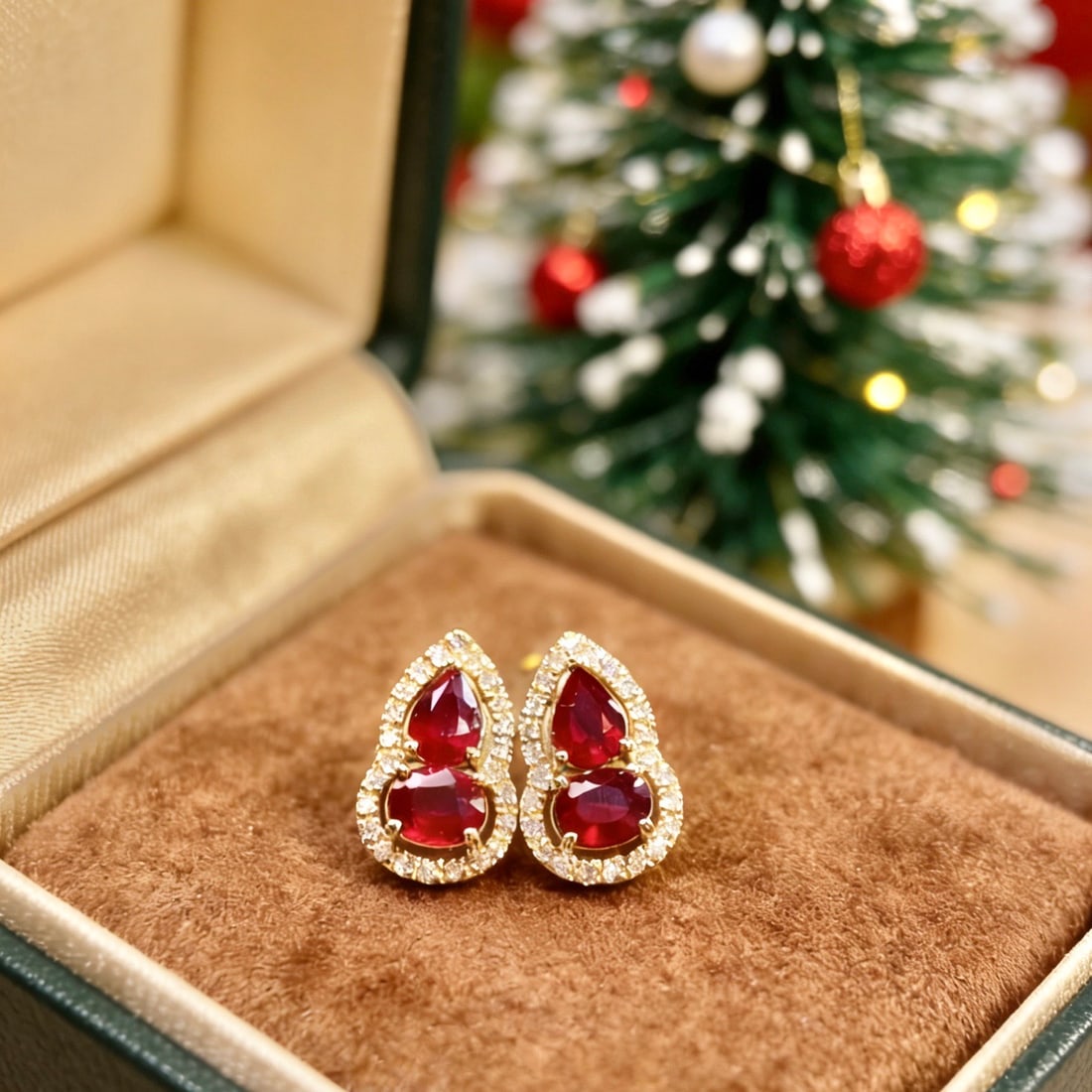 14k Gold 0.75 Ct Vivid Red Natural Ruby & Diamond Earrings - 4