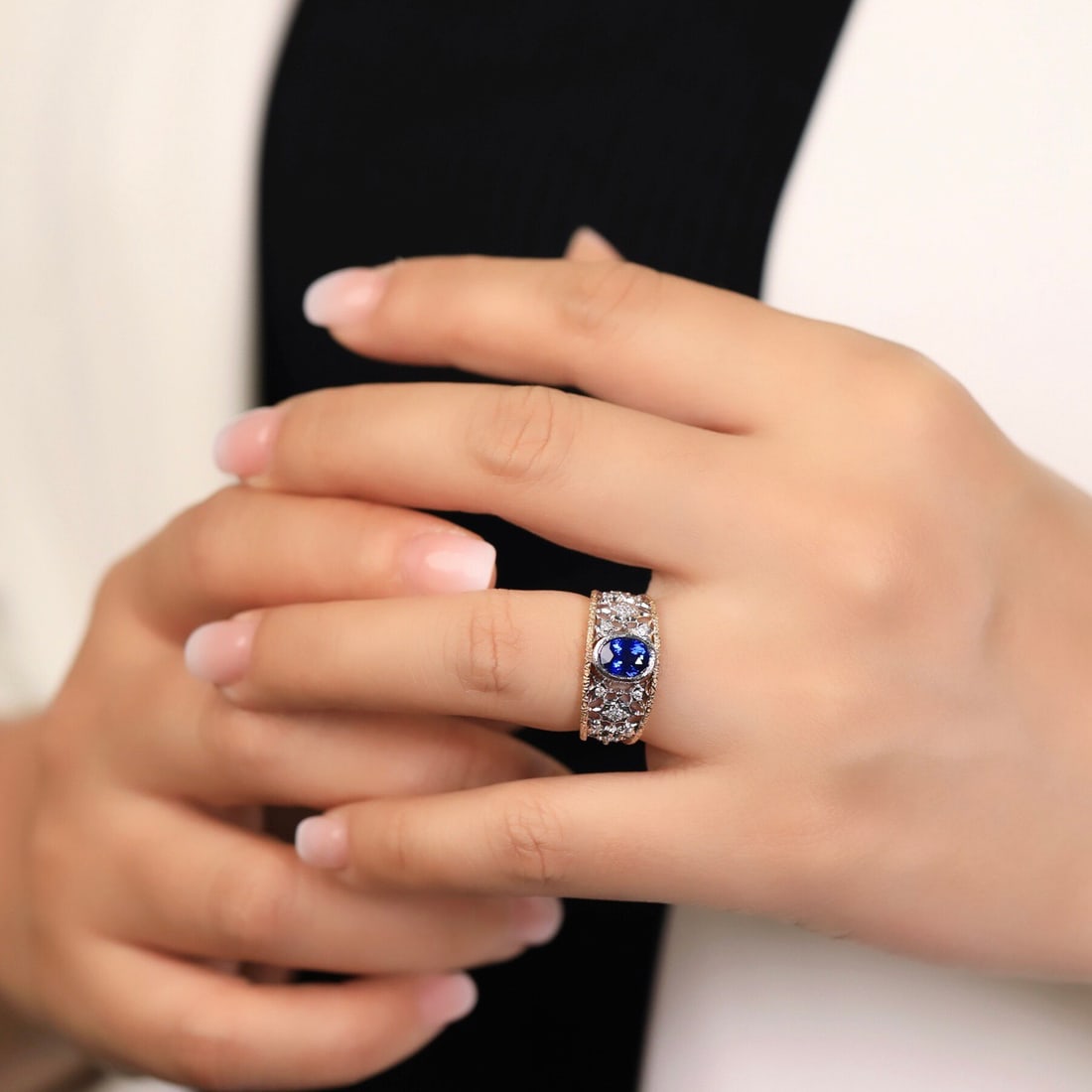 14k Gold 1.43 Ct Natural Sapphire & Diamond Ring - 4