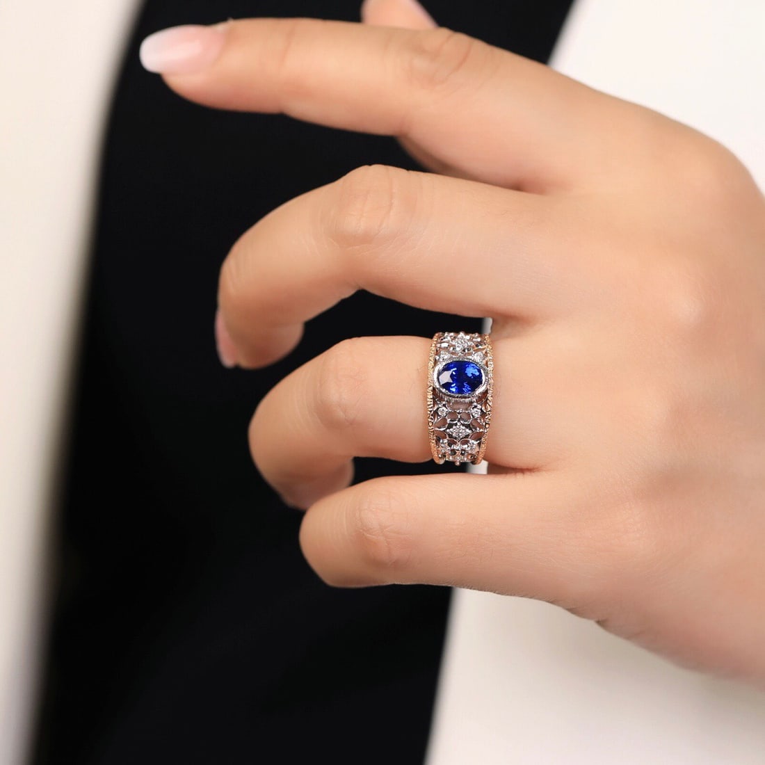 14k Gold 1.43 Ct Natural Sapphire & Diamond Ring - 5