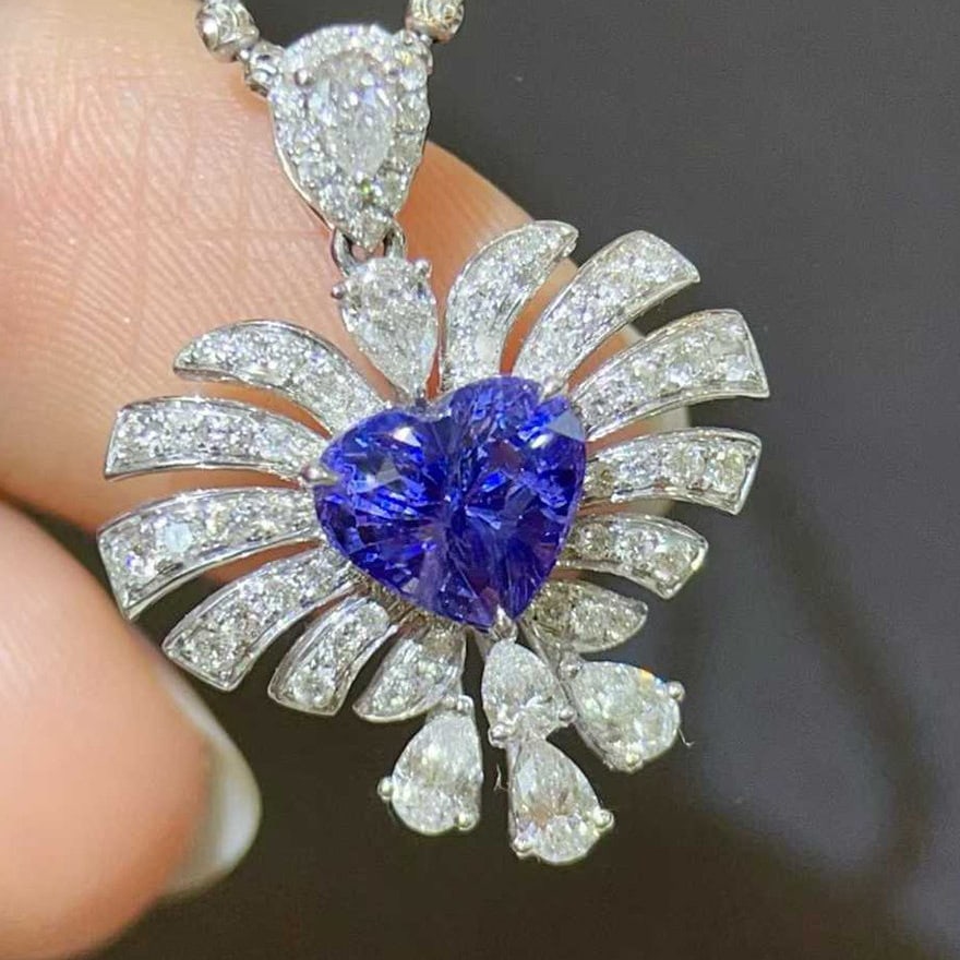 14k Gold 3.04 Ctw Natural Sapphire & Diamond Pendant( Without Chain ) - 2