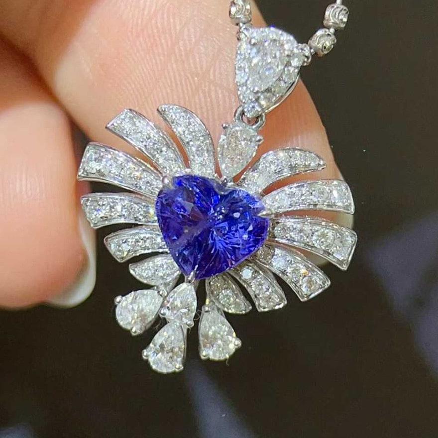 14k Gold 3.04 Ctw Natural Sapphire & Diamond Pendant( Without Chain ) - 3