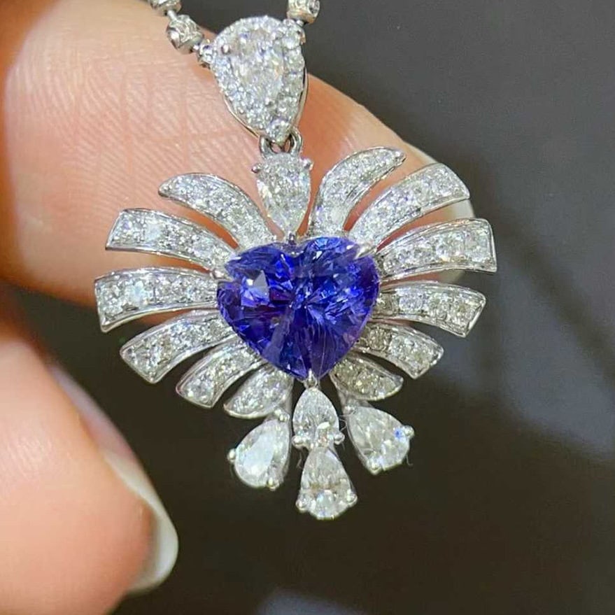 14k Gold 3.04 Ctw Natural Sapphire & Diamond Pendant( Without Chain ) - 4