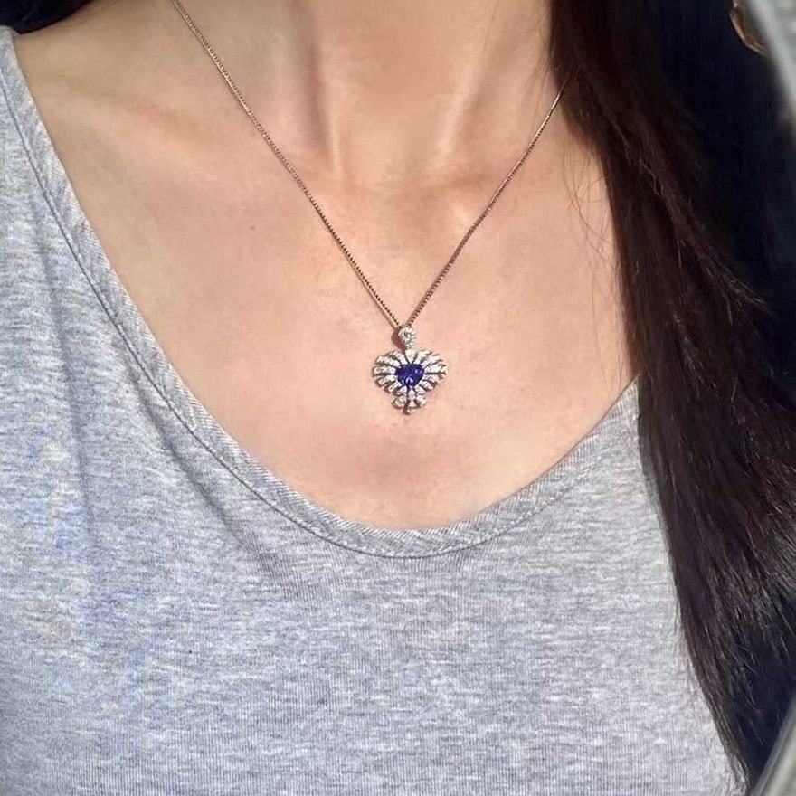 14k Gold 3.04 Ctw Natural Sapphire & Diamond Pendant( Without Chain ) - 5