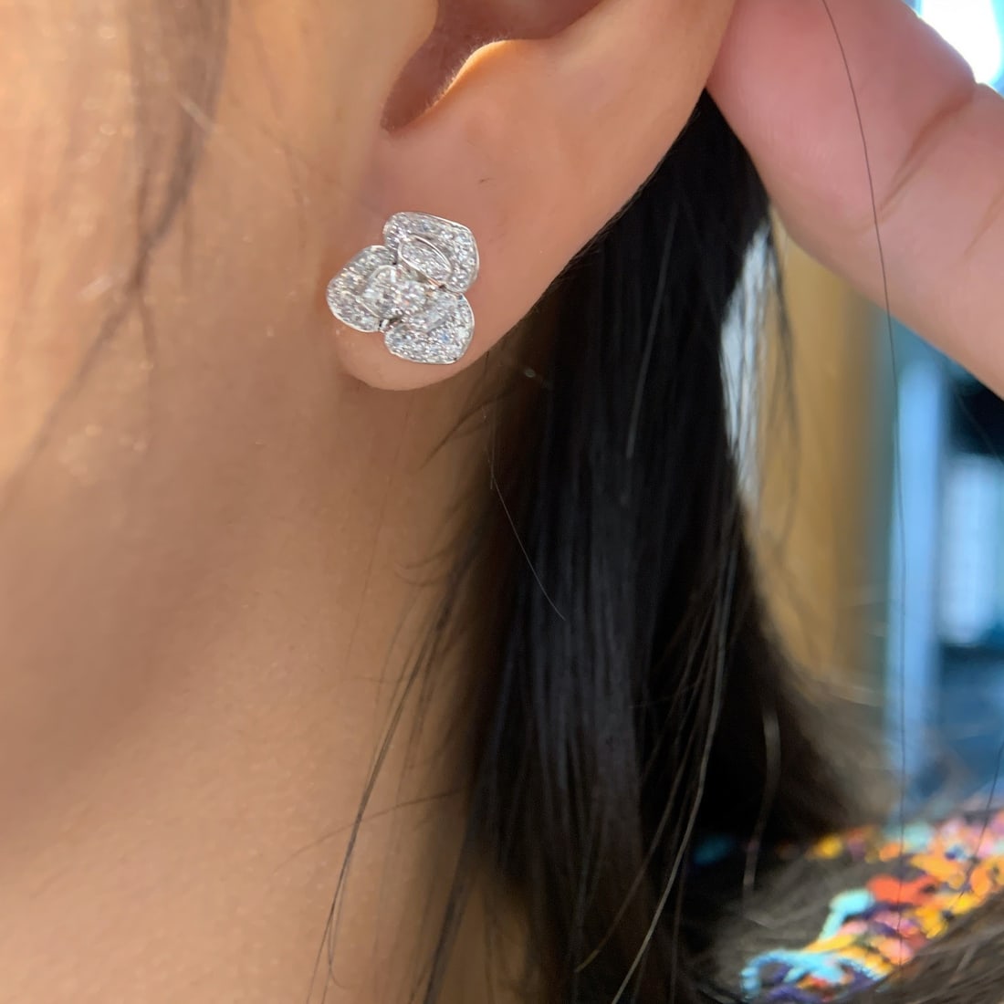 14k Gold 0.48 Ct Natural H Diamond & Flowers Earrings - 5