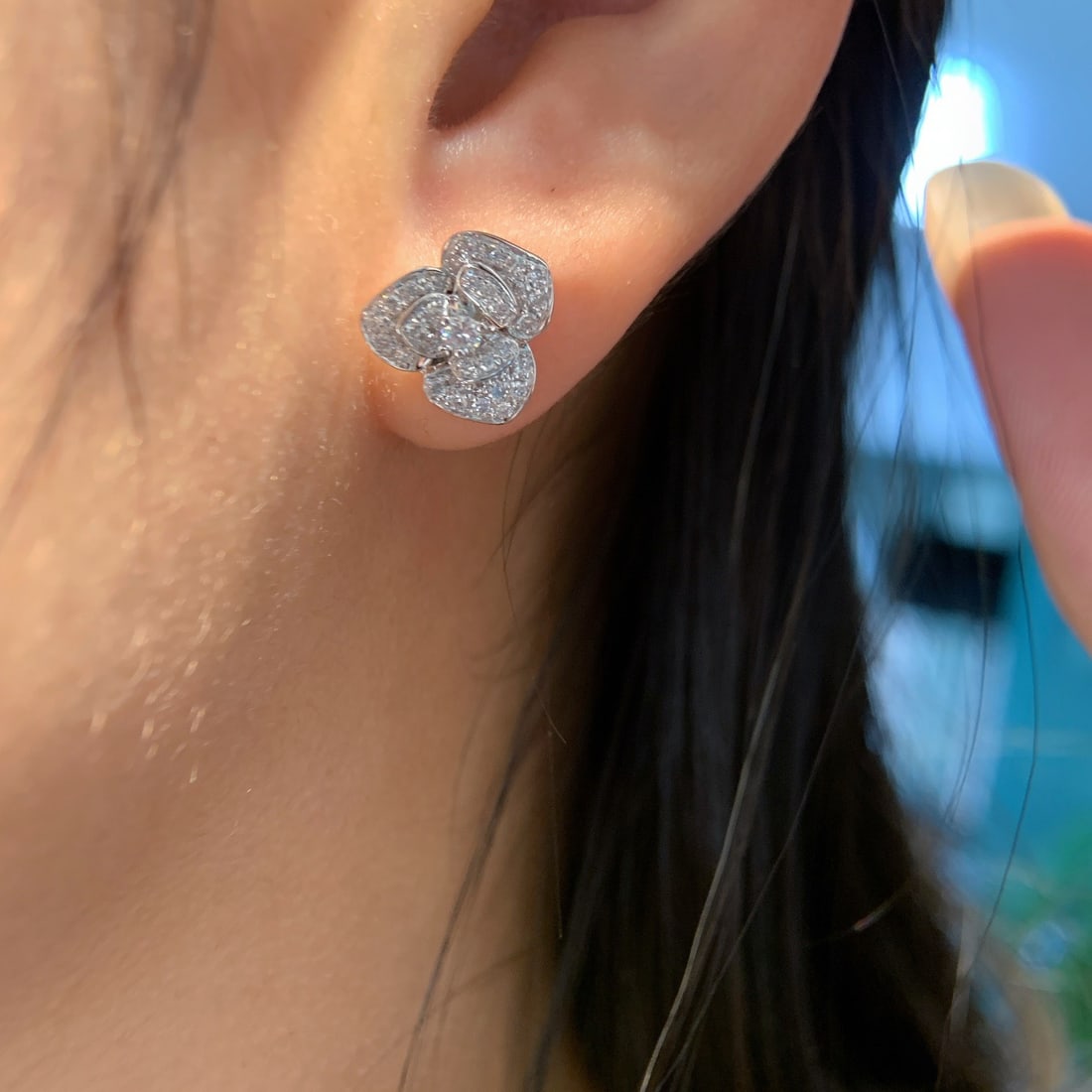 14k Gold 0.48 Ct Natural H Diamond & Flowers Earrings - 6