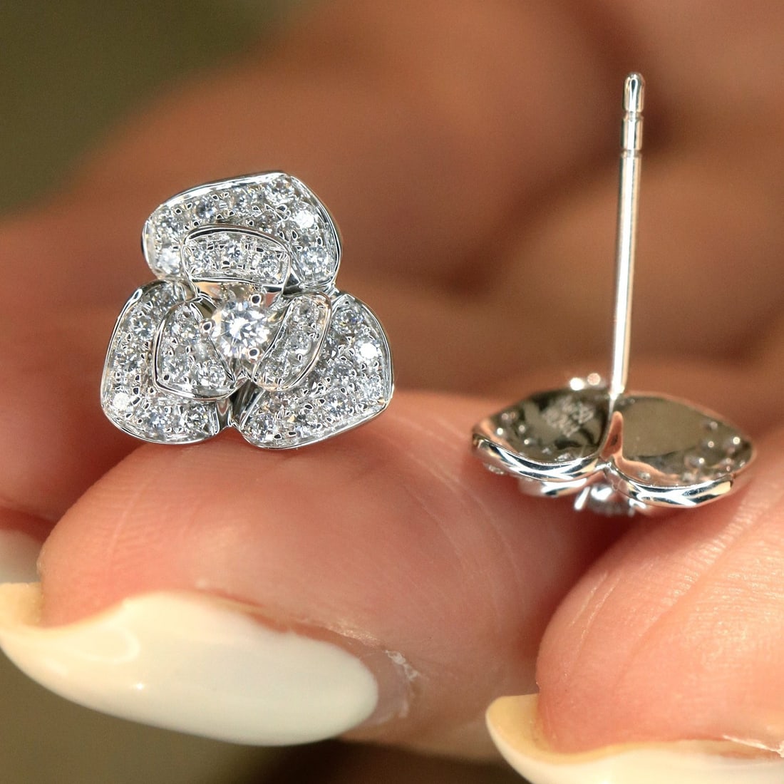 14k Gold 0.48 Ct Natural H Diamond & Flowers Earrings - 8