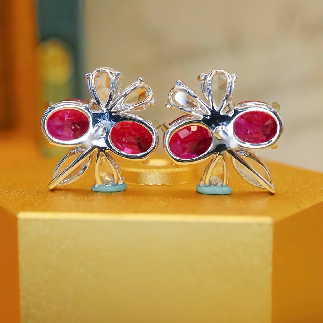 14k Gold 3.01 Ctw Natural Ruby & Diamond Earrings - 4