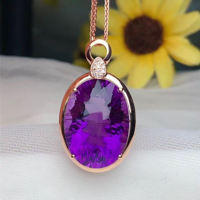 14k Gold 13.5 Ct Natural Amethyst & Diamond Pendant( Without Chain ) - 4