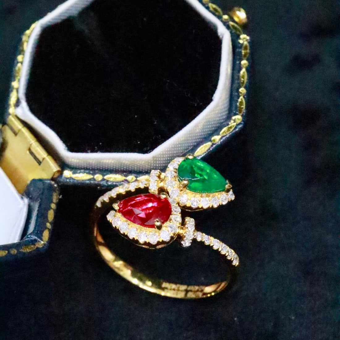 14k Gold 1.03 Ctw Natural Ruby & Emerald & Toi Et Moi Ring - 2