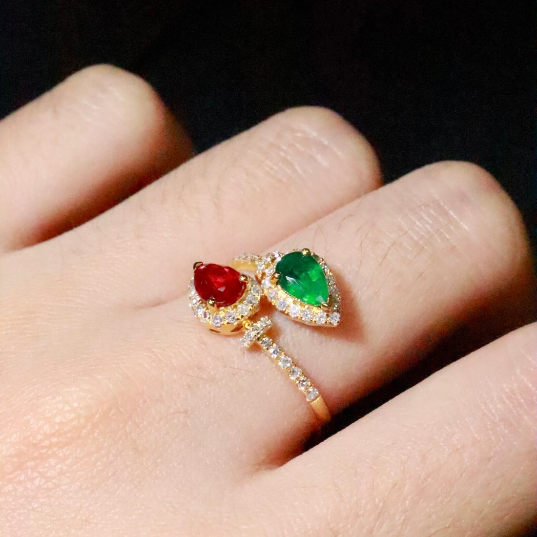 14k Gold 1.03 Ctw Natural Ruby & Emerald & Toi Et Moi Ring - 5