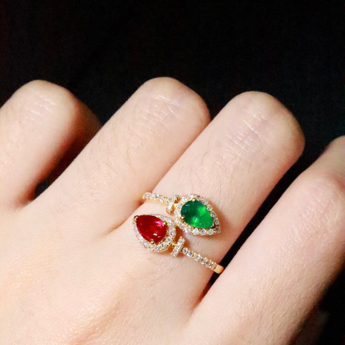 14k Gold 1.03 Ctw Natural Ruby & Emerald & Toi Et Moi Ring - 6