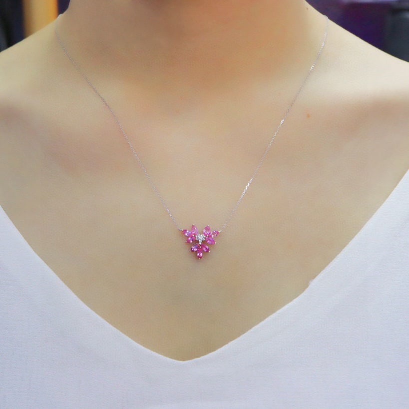 14k Gold 1.96 Ctw Natural Sapphire & Diamond Necklace - 6