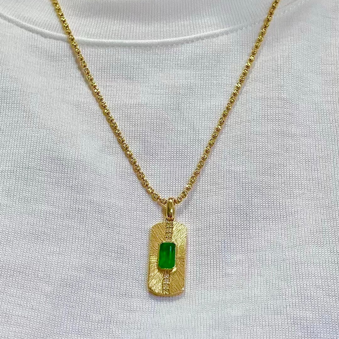 14k Gold 0.70 Ctw Vivid Green Natural Emerald & Diamond Pendant( Without Chain ) - 8