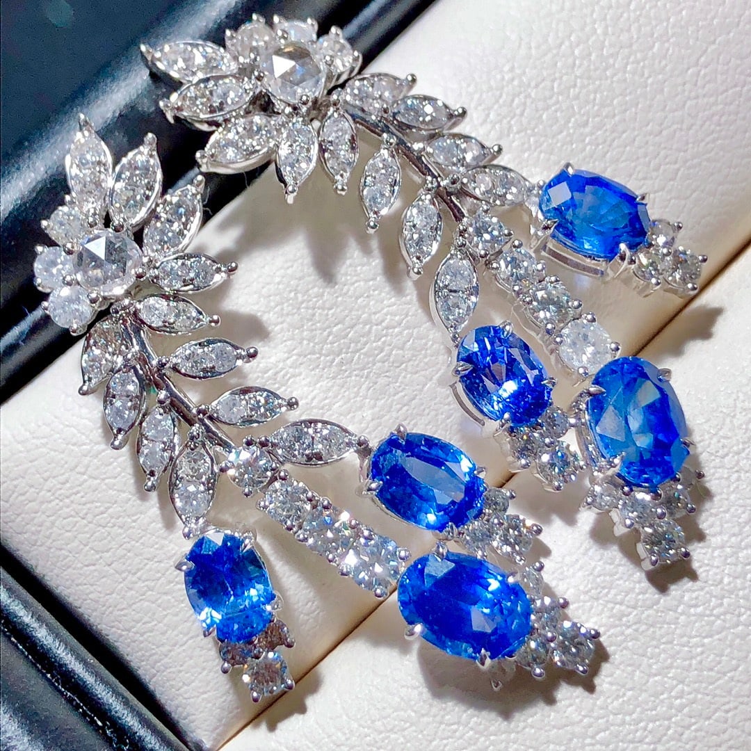 14k Gold 6.07 Ctw Natural Sapphire & Diamond Earrings - 2