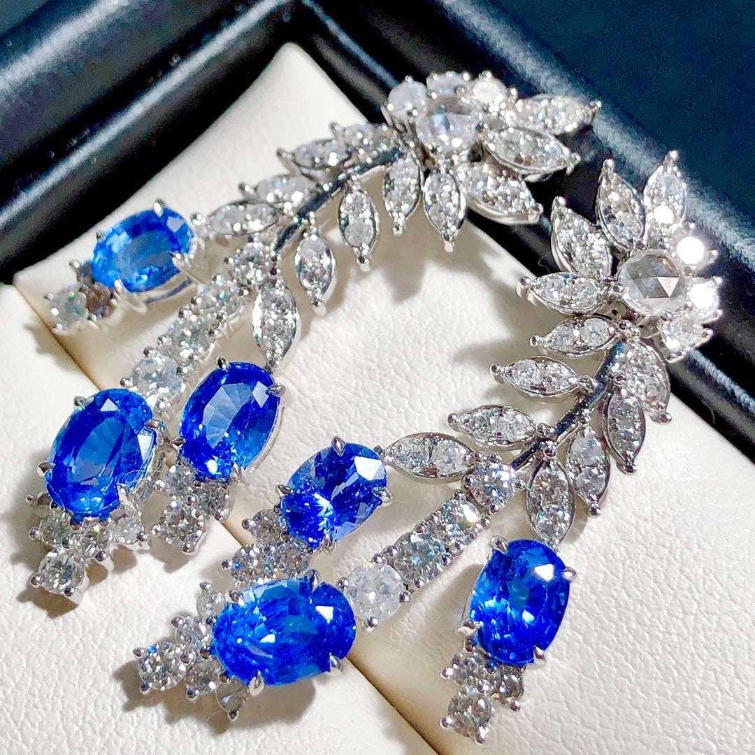 14k Gold 6.07 Ctw Natural Sapphire & Diamond Earrings - 3