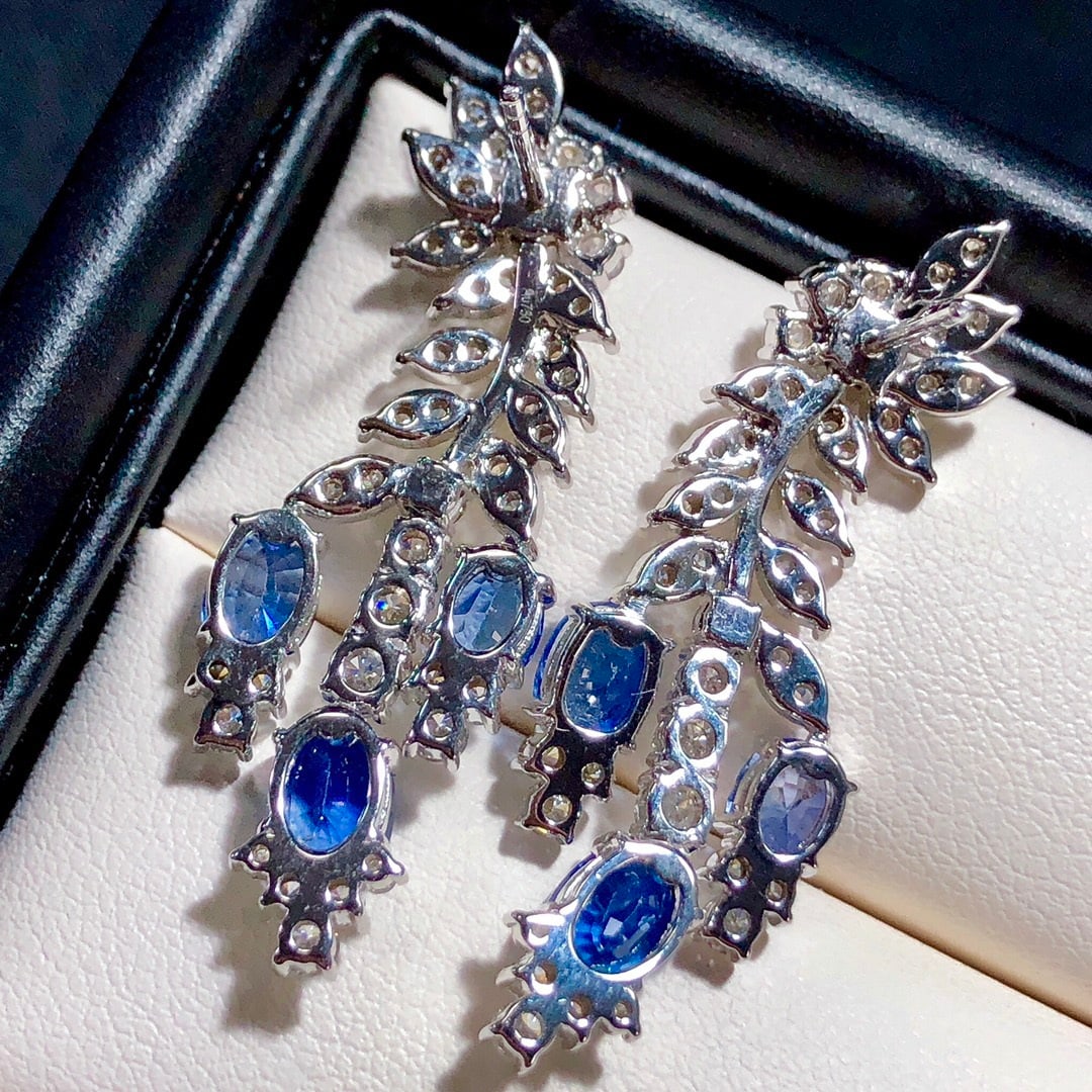 14k Gold 6.07 Ctw Natural Sapphire & Diamond Earrings - 4