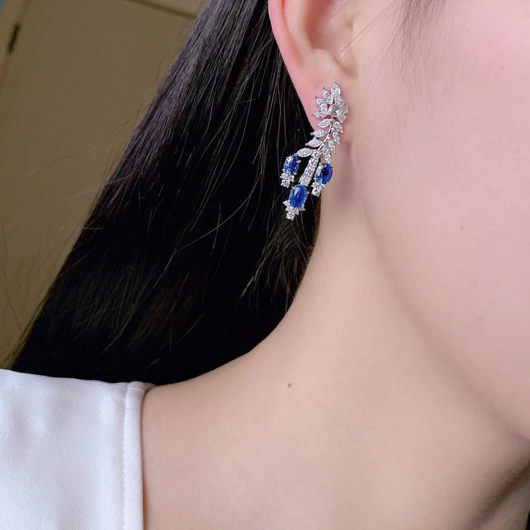 14k Gold 6.07 Ctw Natural Sapphire & Diamond Earrings - 5