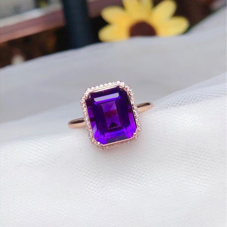 14k Gold 3.30 Ct Natural Amethyst & Diamond Ring - 2