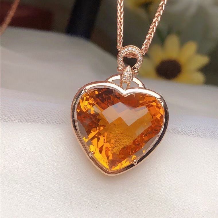 14k Gold 23.02 Ct Natural Citrine & Diamond Pendant( Without Chain ) - 2